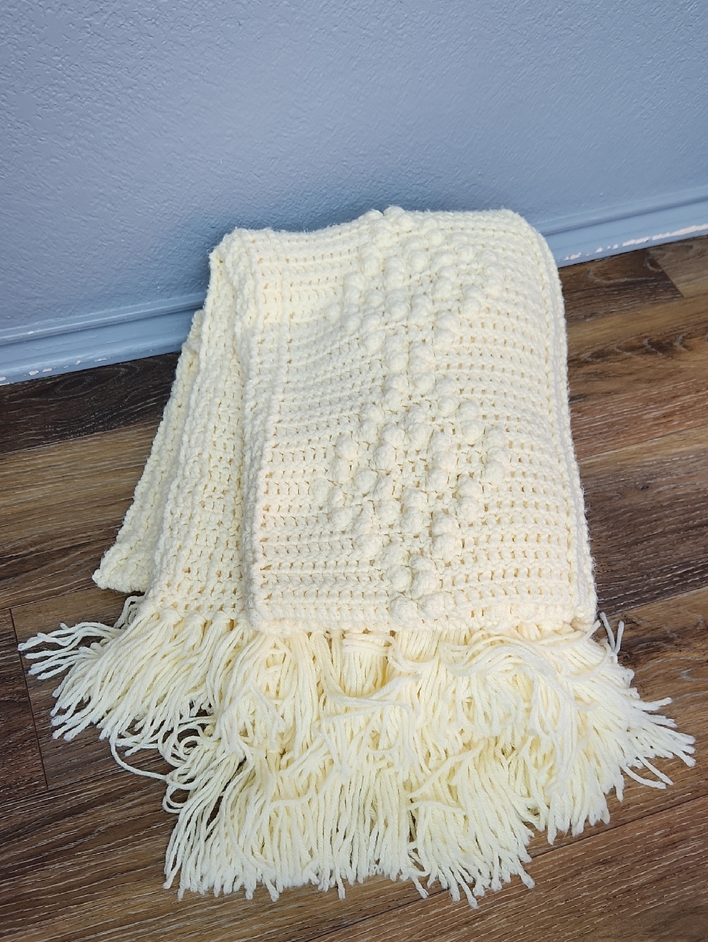 Crochet Diamond Bobble Popcorn Blanket Cream
